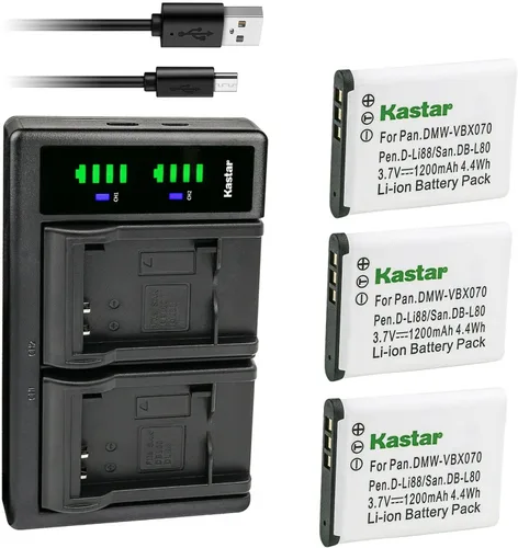 Vista 6 de Kastar Cargador de batería USB LTD2 compatible con batería Pentax D-LI88 DLI88, Pentax Optio H90, Optio P70, Optio P80, Optio W90, Optio WS80