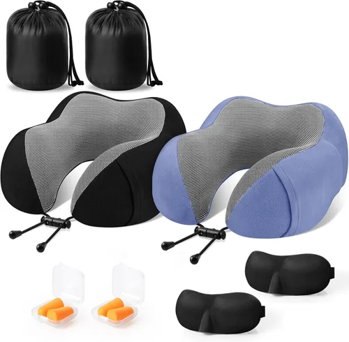 Vista 18 de CloudBliss Almohada de viaje de espuma viscoelástica de alta calidad, almohada cervical cómoda y de apoyo, almohadas cervicales para viajar