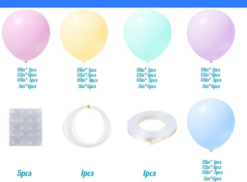 Vista 2 de Kit de arco de globos pastel arcoíris con globos de colores surtidos, guirnalda de globos pastel, globos de fiesta pastel, azul pastel, rosa, verde