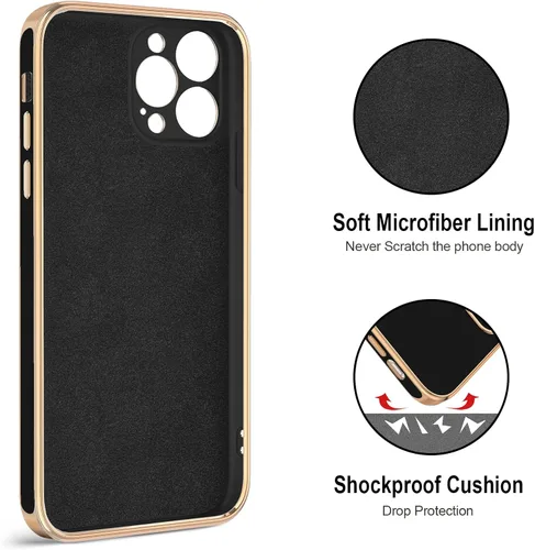 Vista 3 de Hython Funda para iPhone 12 Pro Max con Soporte de Anillo [Soporte Magnético Giratório de 360°] [Forro de Microfibra Suave] Borde Chapado en Oro
