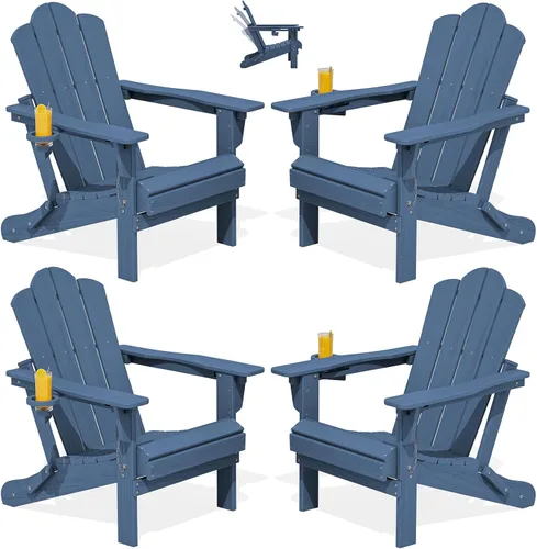 Vista 22 de Silla plegable ajustable KINGYES Adirondack, sillas reclinables Adirondack de 3 posiciones con portavasos, Adirondack de HDPE resistente a