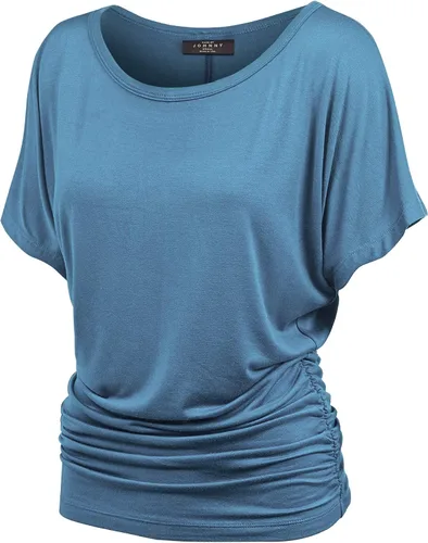 Vista 32 de Made By Johnny Camiseta de manga corta Dolman con cuello barco y dobladillo curvado para mujer, ajuste holgado Wt1037_aqua