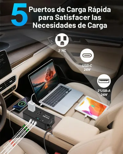 Vista 2 de DrimMek Inversor de Corriente para Automóvil de 200W, Salida de Adaptador de Enchufe de Automóvil Inversor DC 12V a 110V AC Encendedor