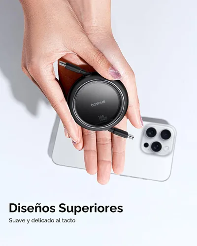 Vista 7 de Baseus Cable USB C a USB C, cable de carga rápida retráctil USB C 5A de 100 W, cable de carga rápida USB tipo C de 4 etapas de longitud