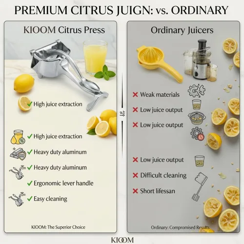 Vista 4 de Exprimidor manual - Exprimidor manual de frutas para naranja, limón, lima y cítricos - Exprimidor de jugo de metal resistente con base antideslizante