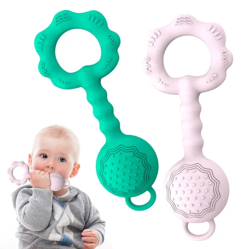 Vista 11 de Mordedores para bebés de 6 a 12 meses, sonajeros para bebés de 0 a 6 meses, sonajero 2 en 1 y juguete mordedor para calmar las encías doloridas