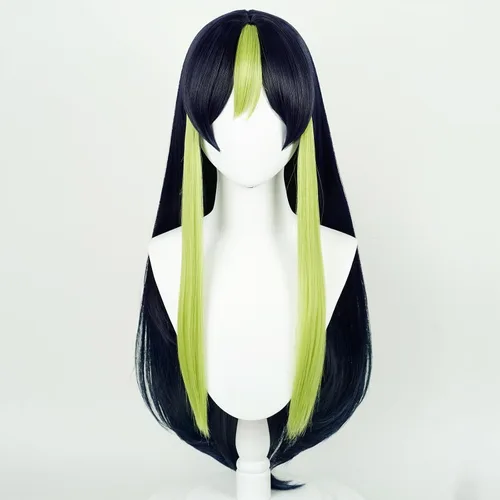 Vista 4 de Uniquebe Tighnari - Peluca de cosplay, pelucas largas y rectas de color azul marino oscuro mezclado con verde para niñas, mujeres y hombres