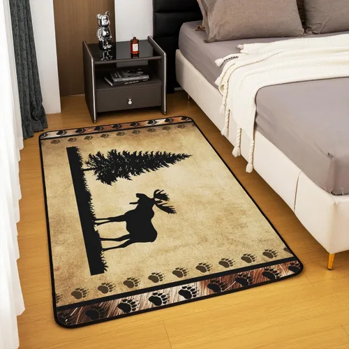 Vista 4 de jejeloiu Alfombras de ciervo para sala de estar, dormitorio, niños, alfombra decorativa de animales salvajes, 4 x 5, naturaleza, vida silvestre