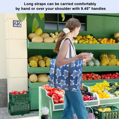 Vista 3 de Bolsas de compras plegables reutilizables BeeGreen, paquete de 3 bolsas grandes para comestibles, resistentes, con fondo rígido, para playa
