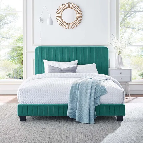Vista 13 de Modway Celine - Cama con plataforma de terciopelo copetudo y alto rendimiento con canal en color rosa polv