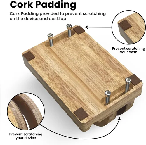 Vista 8 de Kothar Soporte vertical de madera prémium para laptop, soporte de bambú ajustable de una sola ranura para MacBook, Dell, HP y más Organizador
