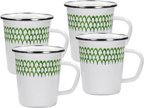 Vista 4 de Golden Rabbit Enamelware Latte Tazas de café o té, 16 onzas, cangrejo azul, juego de 4