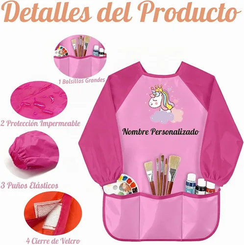 Vista 4 de Personalized Kids Art Smock with Name Custom Toddler Waterproof Artist Painting Apron