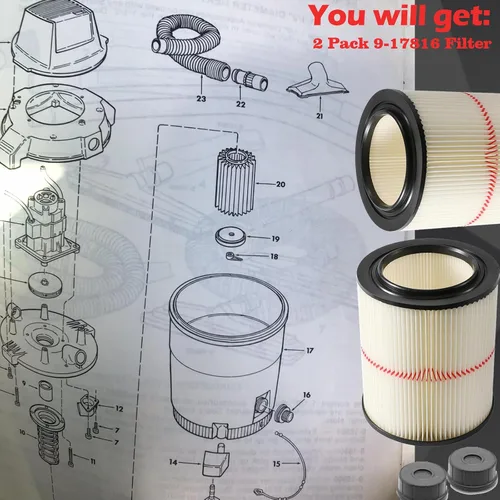 Vista 7 de 17816 Filtro para Craftsman Shop Vac 9-17816 Filtro de repuesto para aspiradora de 5 galones y más grandes, filtro de aire húmedo y seco 917816