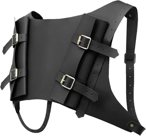 Vista 2 de KUOIN Medieval Double Sword Frog Holster for Back Adjustable Shoulder Belt PU Leather Cosplay Accessory