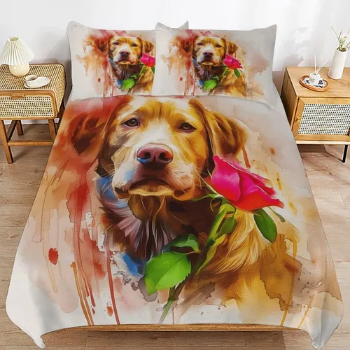 Vista 6 de Acuarela Goldendoodle - Juego de edredón ligero y ultra suave, 3 piezas (1 funda de edredón, 2 fundas de almohada) con cierre de cremallera