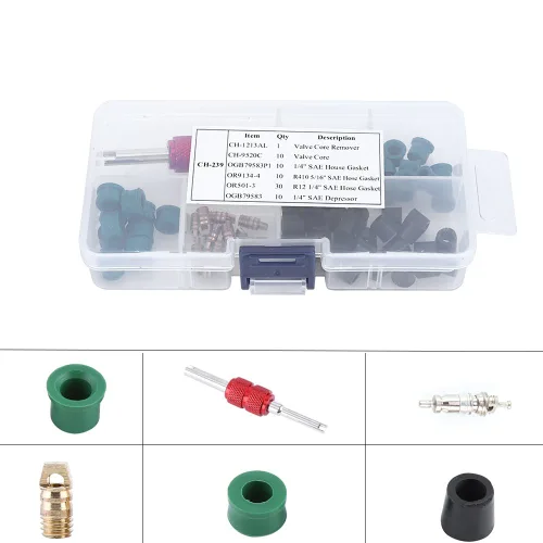 Vista 5 de ASHATA Kit de reparación de aire acondicionado de CA 71 piezas, kit de válvula Schrader de CA con herramienta de extracción e instalación, 10
