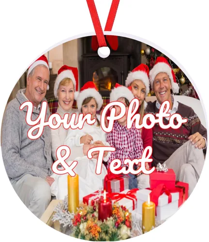 Vista 8 de Adorno de Navidad personalizado con foto, añade imagen y texto, adorno de diseño de impresión de texto, regalo de recuerdo personalizado para colgar
