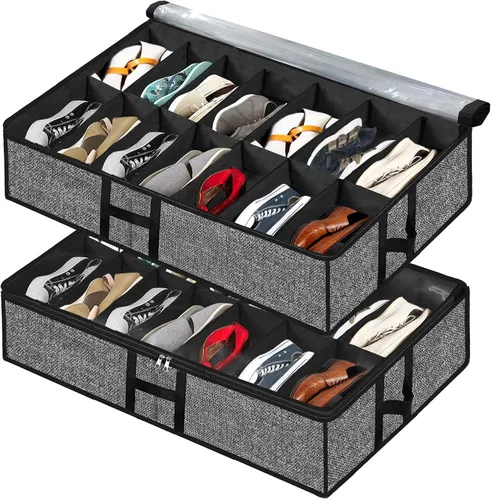Vista 10 de Organizador de zapatos debajo de la cama para armario, paquete de 2, se adapta a 24 pares de cajas de contenedores de zapatos debajo de la cama