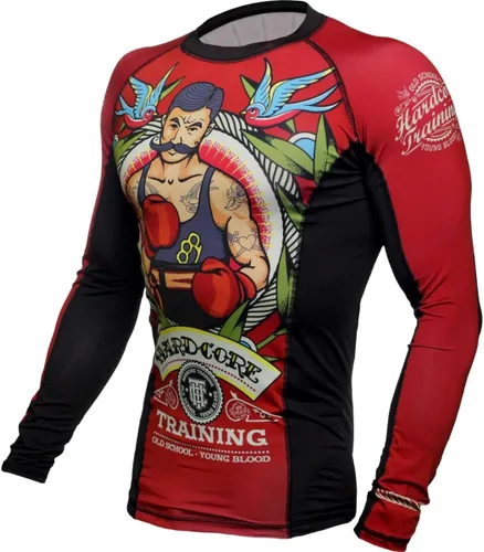 Vista 4 de Hardcore Training Camiseta de compresión para hombre, manga larga, Jiu Jitsu, MMA No-Gi, BJJ apretada, capa base de combate