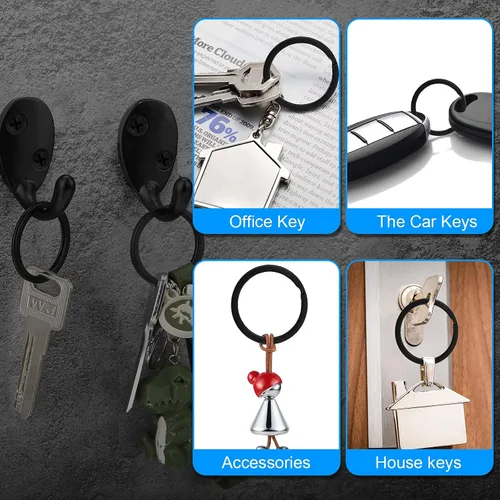 Vista 3 de Llavero negro dividido de 1.260 in, llavero plano, anillo dividido, anillo tórico negro para llaves de automóvil, para llave de casa (12 unidades)