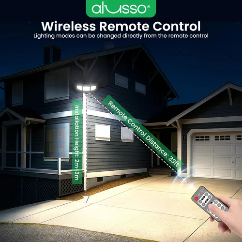Vista 5 de ALUSSO Luces solares con sensor de movimiento para exteriores de 400 lúmenes, luces de seguridad LED con control remoto, 3 modos