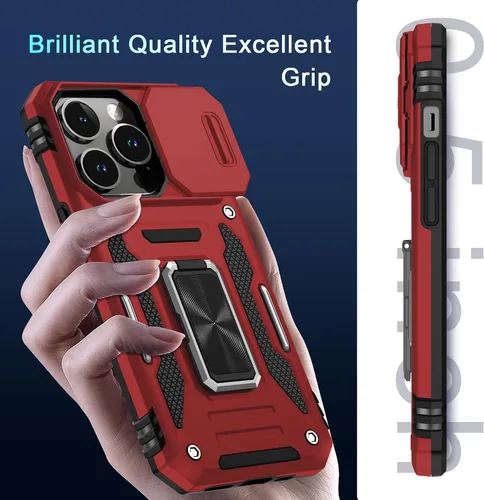 Vista 217 de DEERLAMN Funda para iPhone Xs Max con funda deslizante para cámara + protector de pantalla, soporte giratorio de anillo de grado militar a prueba