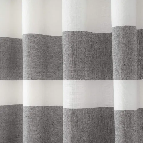 Vista 4 de Lush Decor Juego de cortinas de ventana de algodón teñido con hilo de rayas grises (84 x 40 pulgadas)