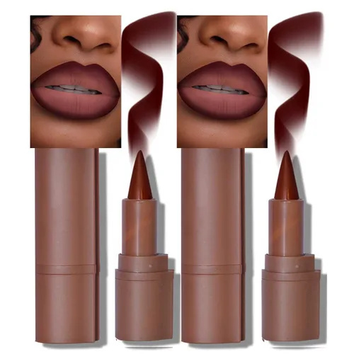 Vista 37 de BAISEN DIARY 2 en 1 doble punta mate delineador de labios y brillo de labios, lápiz combinado de labios marrón nude degradado, delineador de labios
