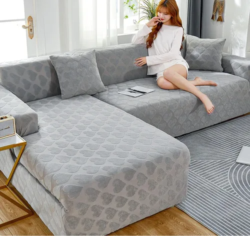 Vista 10 de IMYOGI Fundas de sofá de alta elasticidad con estilo en forma de L, fundas de sofá de color sólido, tela jacquard, lavable a máquina, protector