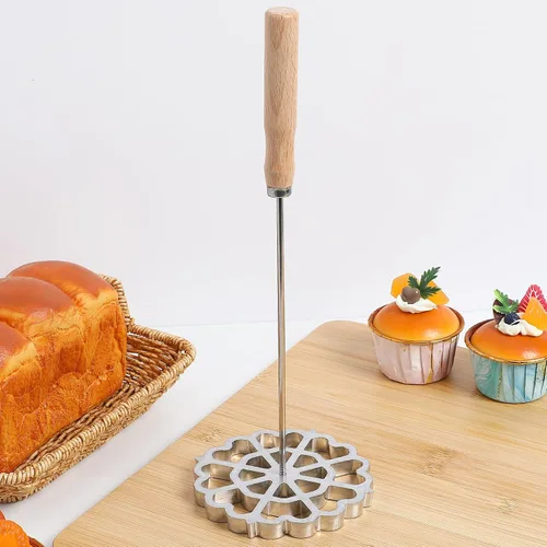 Vista 2 de IMIKEYA Juego de Rosetas Timbal de Aluminio Molde para Gofres con Mango de Madera Molde para Prensar Ravioli Empanada Molde para Bunuelos Galleta