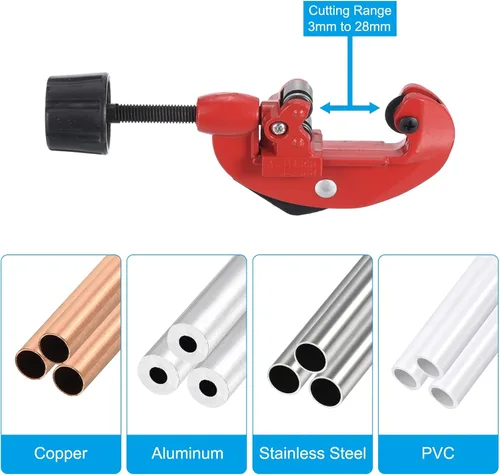 Vista 5 de PATIKIL Cortador de tubería de 1/8" a 1-3/32", para tubos de cobre de tubos de acero inoxidable corrugado, negro y rojo