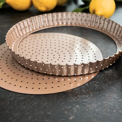 Vista 7 de HAPPIELS - Sartén antiadherente de 9 pulgadas para tartas con fondo extraíble Lata de tarta y quiche estriada libre de PFOA y BPA, no tóxica