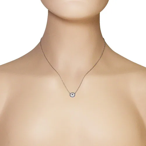 Vista 3 de Plata de ley 925blanco cz Pequeño mal de ojo protección Collar con Colgante Azul 18