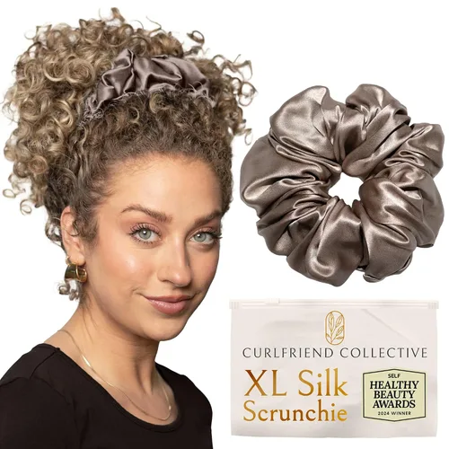 Vista 18 de Coleteros de seda para mujeres con moño – Coleteros de seda de morera extragrandes – Coleteros sin daños extra grandes para cabello rizado, grueso