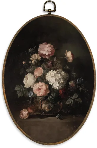 Vista 15 de XBBMGG Dark Academia Moody Arte de Pared Floral, Decoración Colgante de Pared Redonda con Flores Bohemias Oscuras de Otoño, Impresiones en Lienzo