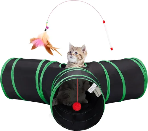 Vista 24 de Tempcore Túnel para gatos con tubo de juguete, túneles plegables de 3 vías para gatos, túneles para mascotas aburridas con agujero y pelota, juguete