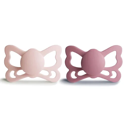 Vista 2 de FRIGG Butterfly Anatomical SilkySoft - Chupete de silicona para bebé, fabricado en Dinamarca, sin BPA (rubor/cedro, 6-18 meses)