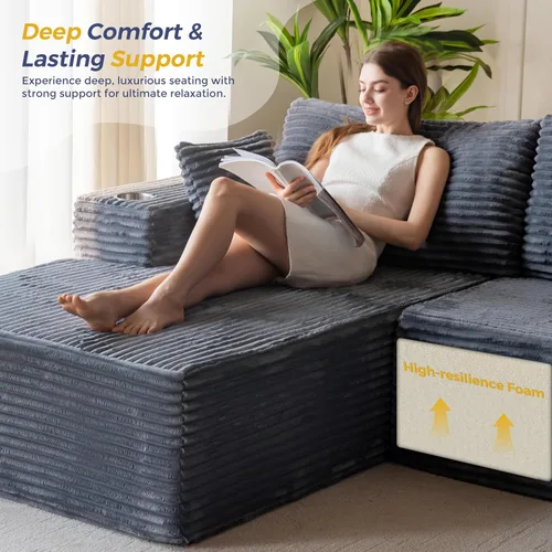 Vista 8 de MAXYOYO Sofá modular de 104 pulgadas con diván en forma de L, moderno sofá deshuesado para sala de estar, sofá en una caja, sofá cama de gran