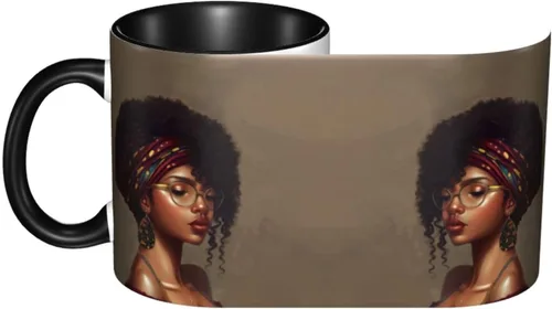 Vista 4 de Taza de café, taza de té para mujeres y niñas, taza de diseño único, perfecta para regalos, mujeres afroamericanas afro