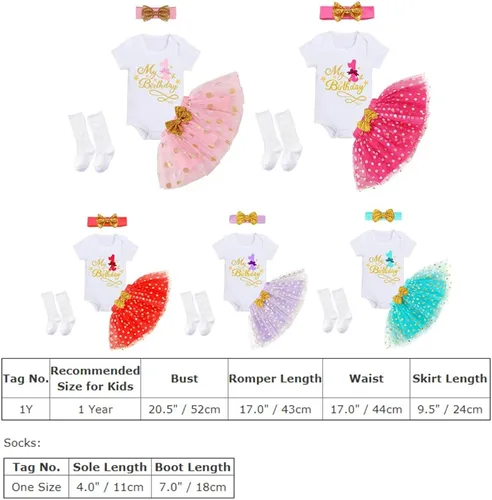 Vista 7 de IBTOM CASTLE It's My 121st 2nd3rd Birthday - Conjunto de 4 piezas para bebé niña, falda con diadema y calcetines de princesa