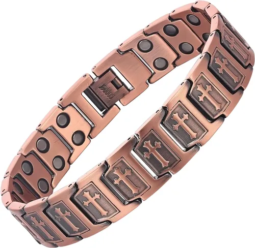 Vista 16 de MagEnergy Pulsera de cobre para hombre, pulsera magnética cristiana con imanes ultra fuertes, diseño de cruz bíblica ajustable, regalo de joyería