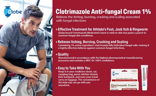 Vista 5 de Globe Paquete de 6 crema antifúngica de clotrimazol 1% USP, 1 oz, tratamiento antifúngico, alivia la picazón, ardor, agrietamiento y descamación