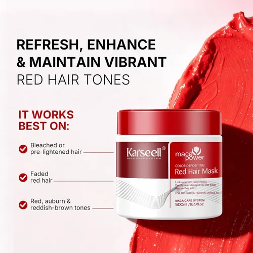Vista 6 de Karseell Acondicionador Depositante de Color Mascarilla Capilar Roja Potenciador de Color, Hidrata y Realza los Tonos Rojos para Cabello Tratado