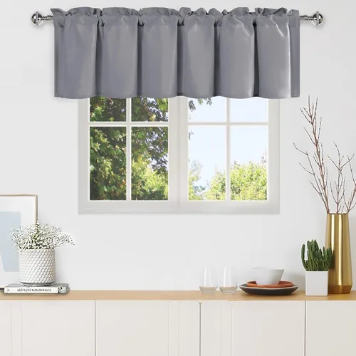 Vista 17 de DWCN Cortinas de Cenefa para Sala de Estar, Cocina, Baño/Sótano - Aqua Sólido, 1 Panel, 42 x 12 Pulgadas, Oscurecimiento de Habitación Solid Short