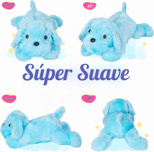 Vista 7 de Perrito de peluche con luz LED para ver por la noche, 20 pulgadas, de WEWILL, Azul
