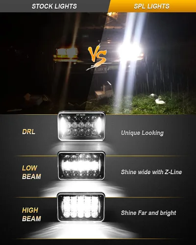 Vista 2 de SPL Faros delanteros LED aprobados por DOT de 60 W, 4 x 6 pulgadas, con DRL y haz sellado Hi/Lo para H4651 H4652 H4656 H4666 H6545 Freightliner