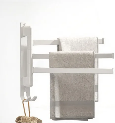 Vista 15 de Toalleros giratorios para baño/cocina, montado en la pared, sin taladro, toallero resistente con barra múltiple, barra de toalla de acero inoxidable