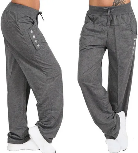 Vista 2 de Lastesso Pantalones deportivos holgados para mujer, de tamaño casual, cintura elástica, con parte inferior de cincha, pantalones deportivos largos