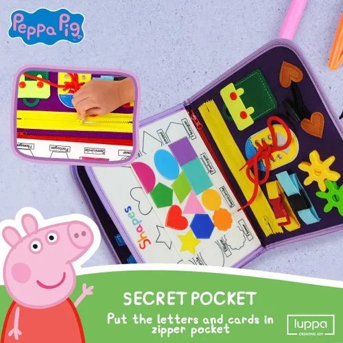 Vista 7 de Peppa Pig Tablero Ocupado para Niños Pequeños – Juguetes Montessori para niños de 1, 2, 3, 4 años, Tablero Sensorial de Actividad Educativa